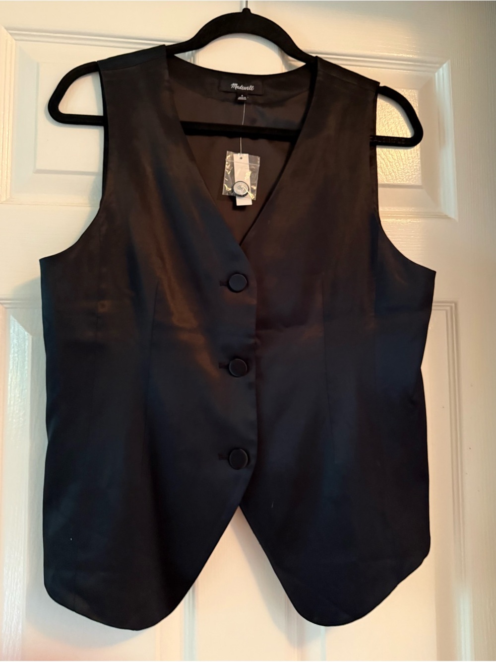 MADEWELL Button-Front Black Satin Vest Top-Size 8